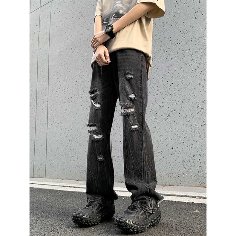 B221美式ins高街暗黑小众夏季重工艺破洞牛仔裤LK24178-P65控88,男装牛仔裤,电商B221