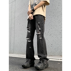 B221美式ins高街暗黑小众夏季重工艺破洞牛仔裤LK24178-P65控88，男装牛仔裤，电商B221