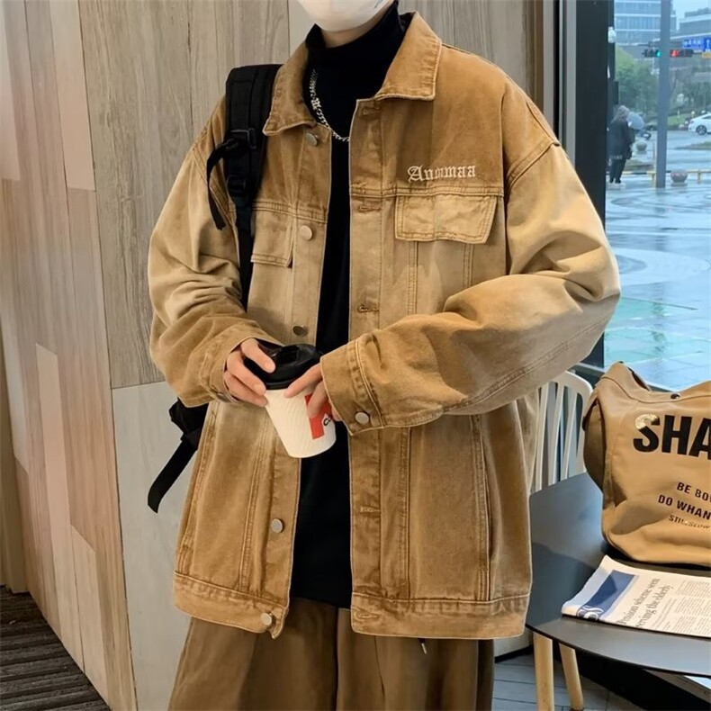牛仔外套男韩版潮流拼色高街帅字母2023冬季ins宽松夹克W4732-P65，男装大码男装，星座412-3