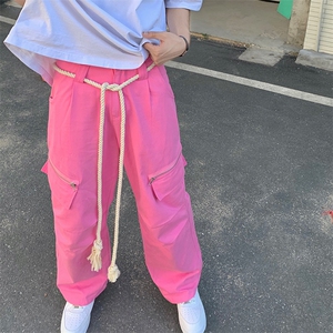 拉绳学生美式高街复古夏季新款宽松阔腿休闲裤长裤裤子男