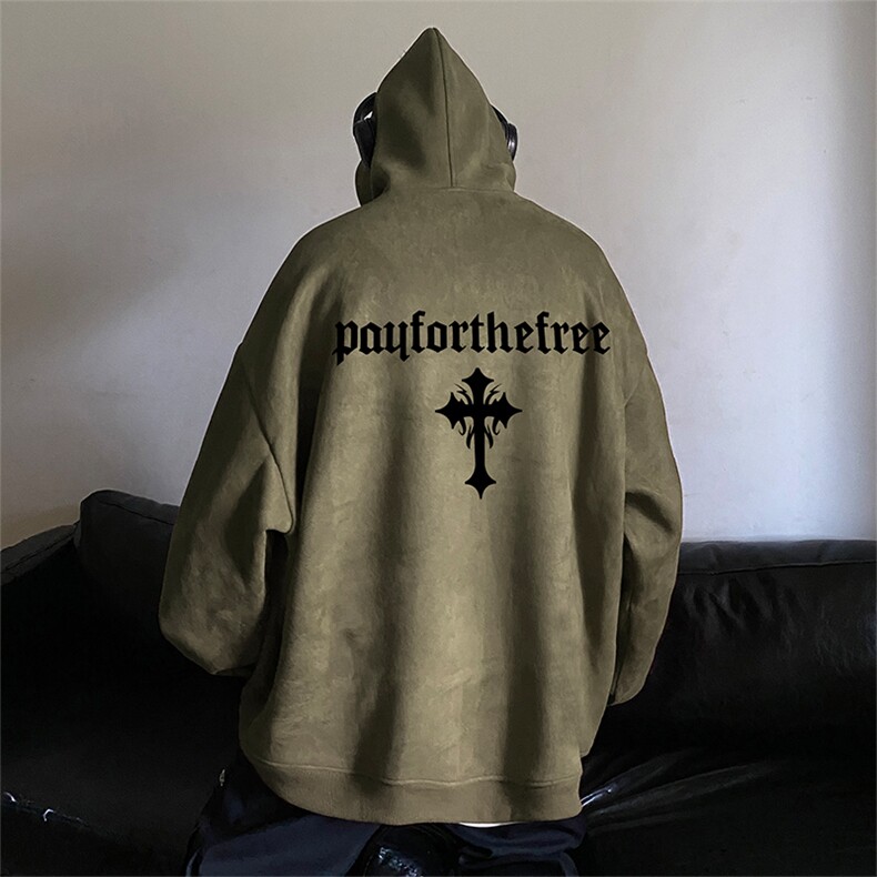 麂皮绒卫衣男秋新款美式复古重磅oversize连帽JK23417特批45-控78，男装卫衣，星座605(原A050)