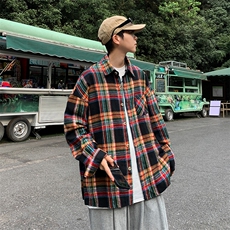 港风秋款男长袖衬衫格子条纹休闲纯棉外套CS127P40，男装衬衫，星座1013-1