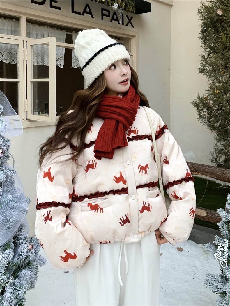 马上有钱羽绒服女冬新年战袍外套红色小马撞色2025年冬季新款刺绣,女装羽绒服,艾米莉亚