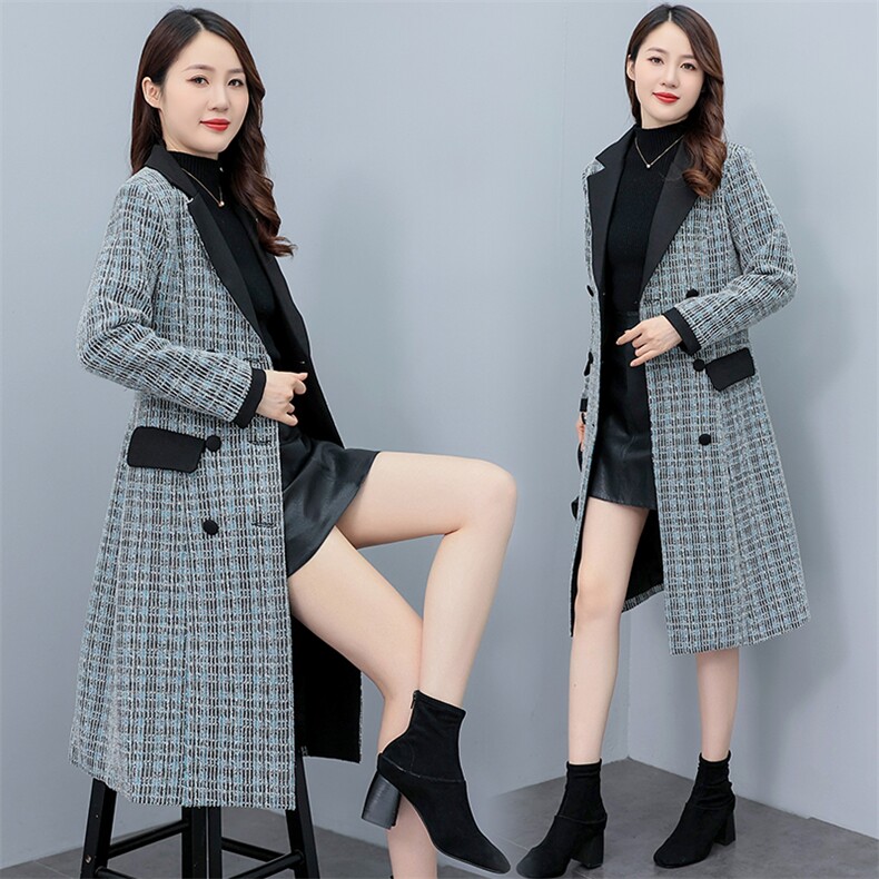 毛呢外套女中长款秋冬装2022年新款韩版修身格子呢子大衣英伦风,女装毛呢外套,尚洛菲