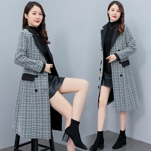 毛呢外套女中长款秋冬装2022年新款韩版修身格子呢子大衣英伦风图片