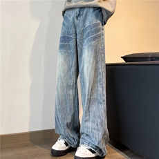 春秋季美式高街vibe蓝色牛仔裤男女潮cleanfit显瘦牛仔裤N145/P50，男装牛仔裤，星座506