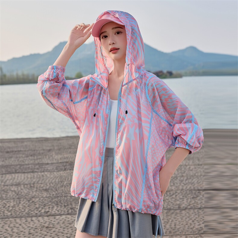 户外休闲宽松印花防晒衣女2025夏季新款洋气减龄超好看防晒服外套，女装防晒衣，悦祺