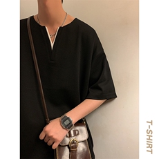 男士短袖港风暖光体恤夏季休闲百搭纯色V领T恤男上衣TC3134-P30，男装T恤，星座717