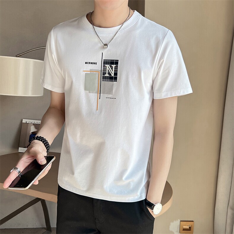 夏季短袖T恤男士潮牌印花半袖上衣2025新款夏装A313-5816-P48,男装T恤,电商A313