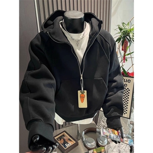 JY519-P51 美式潮流运动休闲简约半拉链外套廓形宽松连帽卫衣男图片