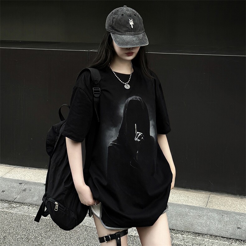 美式潮牌宽松嘘手势的黑衣人重磅270g纯棉短袖T恤情侣男女款TS007,男装T恤,星座210