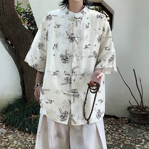 新中式风盘扣短袖衬衫潮牌夏季新款潮流衬衣男图片