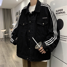 F25-P65秋季美式条纹拼接牛仔外套男高街潮牌宽松痞帅夹克上衣，男装夹克，星座512-6