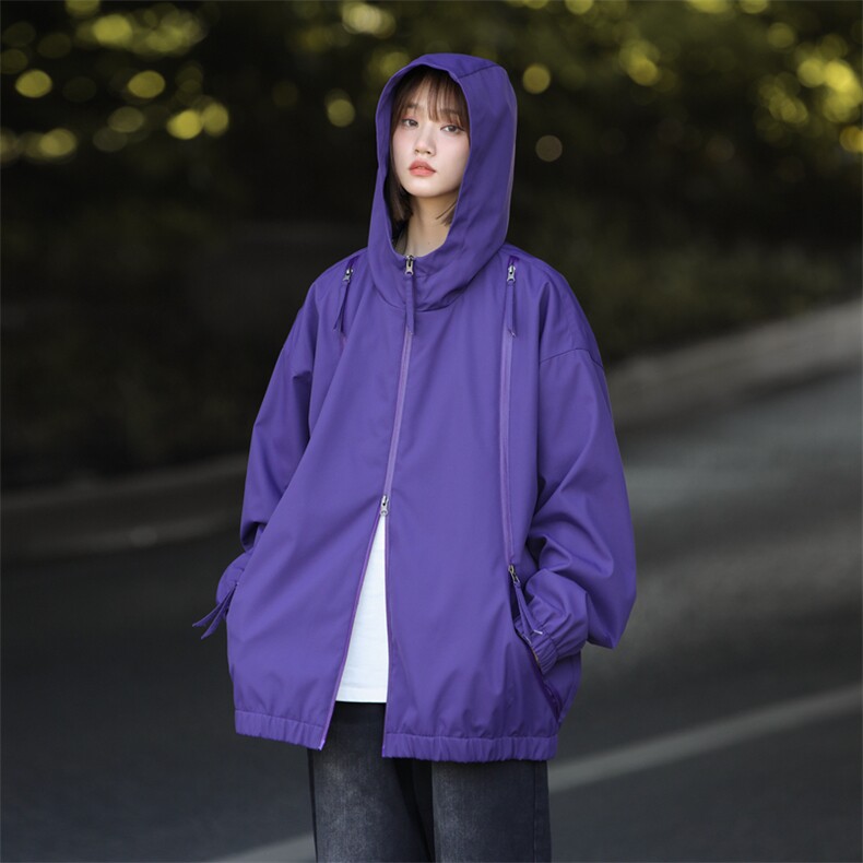 冲锋衣连帽夹克男宽松落肩纯色上衣外套DSA157B-J208-P60图片