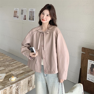 甜美风系带粉色皮衣外套女春秋2025新款小个子韩系流行pu皮夹克图片