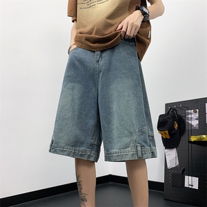 夏季新款倒穿牛仔短裤反穿设计潮牌美式宽松阔腿休闲短裤图片