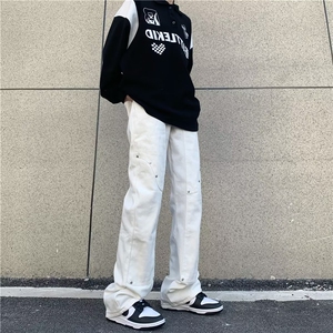 复古铆钉牛仔裤子男设计感小众直筒裤百搭显瘦宽松阔腿裤NA18P53图片