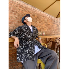 夏季短袖衬衫男黑色休闲七分袖寸衫上衣2024新款潮流宽松冰丝衬衣，男装衬衫，星座601-2