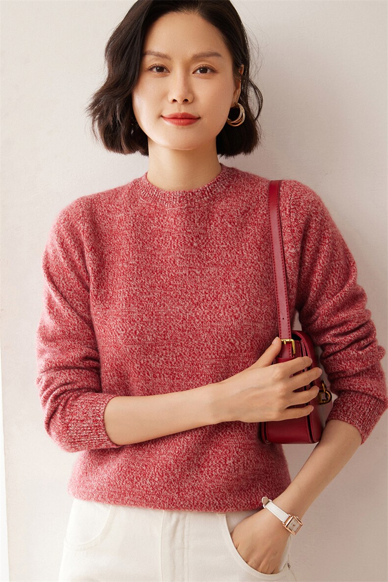 2025秋冬新款35%山羊绒女士7针花纱圆领羊绒衫,女装羊绒衫,拓驰羊绒