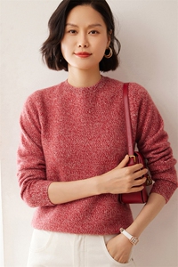 2025秋冬新款35%山羊绒女士7针花纱圆领羊绒衫图片