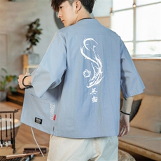 F70P45咖啡厅2024春夏装新款风大码宽松七分袖汉服开衫外套，男装T恤，电商A026