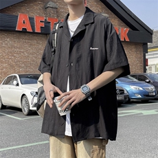 夏季潮牌宽松百搭休闲衬衣新款日系古着短袖衬衫男士W7201-P32，男装衬衫，星座512-2