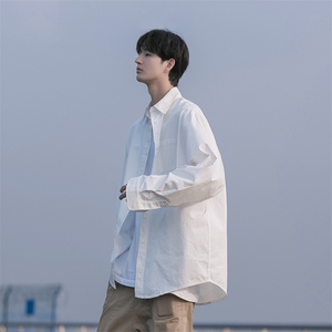wassup candy白色长袖衬衫男春秋季日系cityboy宽松休闲衬衣外套图片