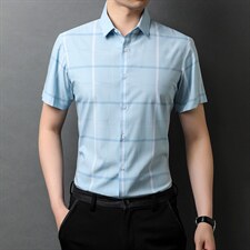 夏季新款2022中年男士短袖衬衫休闲免烫爸爸装衬衣上衣，男装衬衫，电商B212（原钱塘6029）