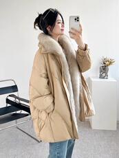 2022新款欧洲站韩版宽松可拆卸真狐狸毛领90%白鸭绒羽绒服，女装羽绒服，L·H·X