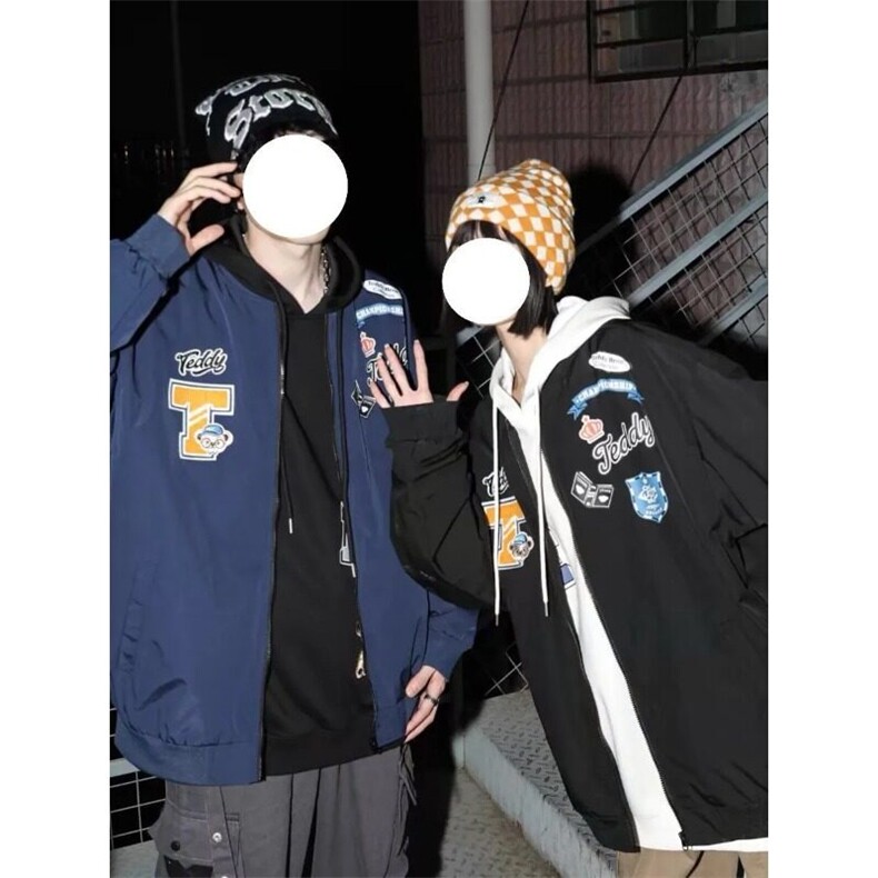 彩色徽章印花宽松休闲情侣飞行员夹克外套男女上衣,男装夹克,星座506A