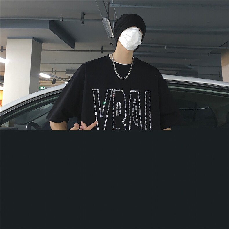 T恤潮流圆领男港风烫钻2026夏季新款短袖时尚B299-X5290-P40-控59,男装T恤,电商A061-1