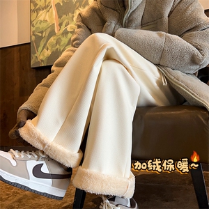 华夫格加绒长裤 D2199-TP40控价58 港风冬季纯色休闲裤男百搭裤子图片