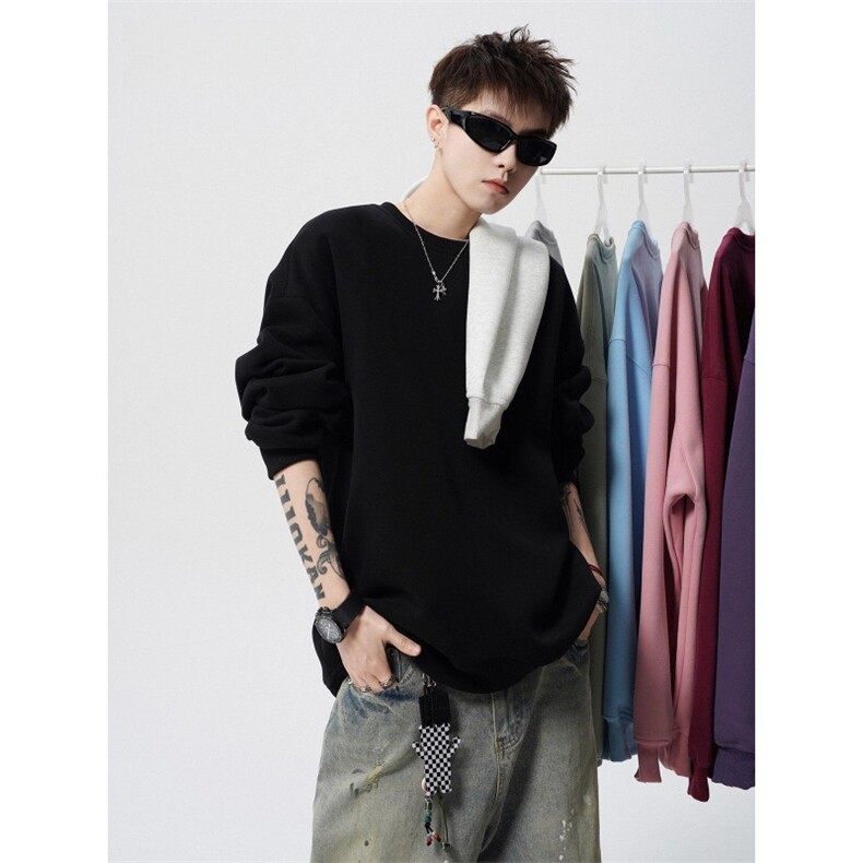 【高品质】秋冬复古纯色长袖上衣潮牌休闲宽松套头衫9104P39网图，女装卫衣/绒衫，电商B245