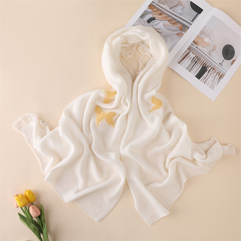 2025年秋季新款百搭女士蝴蝶提花长方形围巾，围巾，仙姿羊绒