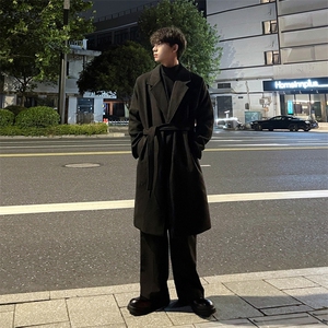 秋冬潮牌毛呢大衣男宽松大码风衣中长款外套MN9568/P100加棉P110图片