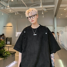24夏季新款设计感美式高街麂皮绒情侣短袖上衣半袖男D244P38，男装T恤，电商A335-1（原A458）