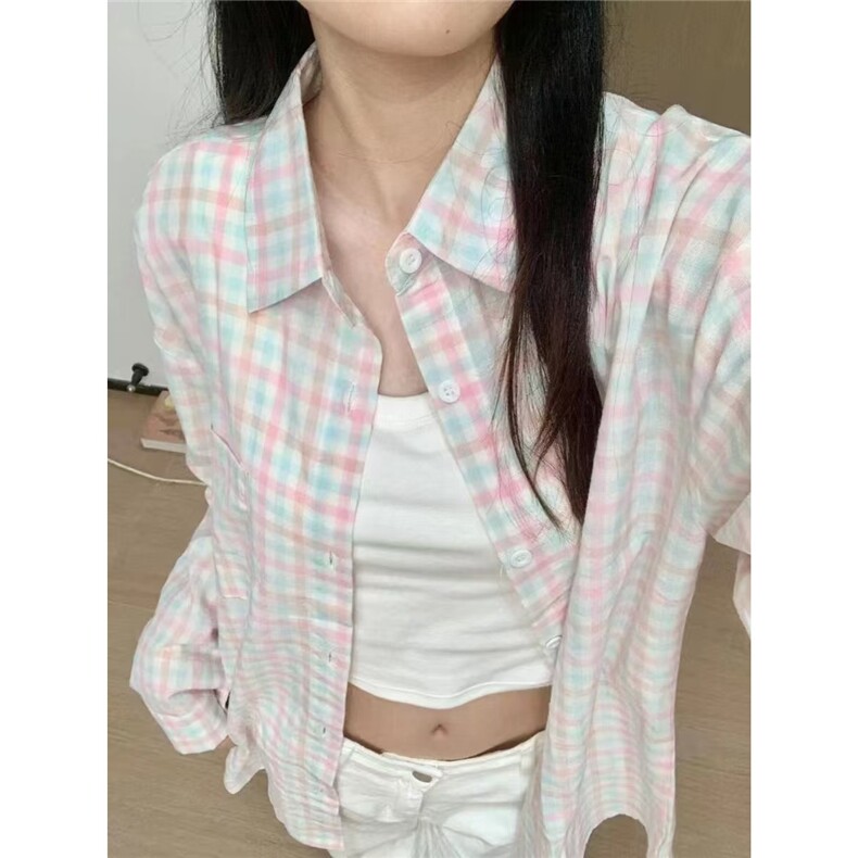 格子防晒衬衫外套女春秋2025新款法式上衣设计感小众宽松衬衣夏季,男装防晒衣,星座1210-1