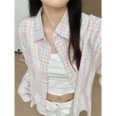 格子防晒衬衫外套女春秋2025新款法式上衣设计感小众宽松衬衣夏季，男装防晒衣，星座1210-1