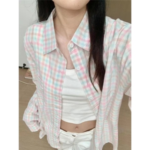 格子防晒衬衫外套女春秋2025新款法式上衣设计感小众宽松衬衣夏季图片