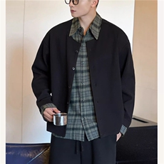 JK728-S-2XL-特P68-现货！假两件拼接新贵衬衫针织衫外套，男装针织衫/毛衣，星座1811B