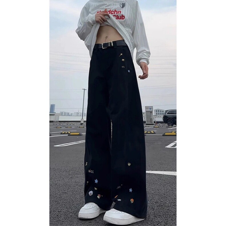 1506/Q6620/P50杏色美式卡通刺绣直筒工装裤子小众设计感长裤,男装工装外套,星座1506