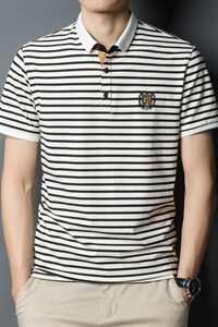 条纹短袖T恤男翻领薄款时尚POLO衫夏季中青年男士休闲棉质体恤衫,男装T恤,电商B212（原钱塘6029）