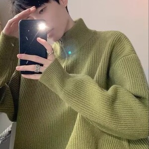 秋冬半拉链毛衣男套头半高领休闲潮牌日系港风百搭学生针织衫外套图片