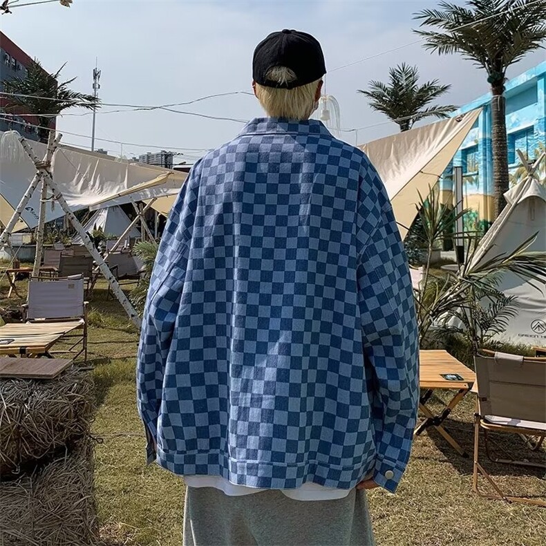 美式棋盘格粉色外套男街头工装上衣ins潮牌日系复古夹克X352/P60,男装夹克,星座506