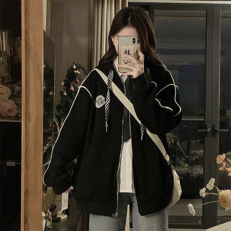 A333-P105拉链开衫连帽春季潮牌情侣上衣港风oversize高街外套,女装短外套,星座911