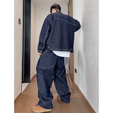JY121-P86秋季重磅复古丹宁色宽松短款明线牛仔夹克外套男网图，男装工装外套，星座1501-3
