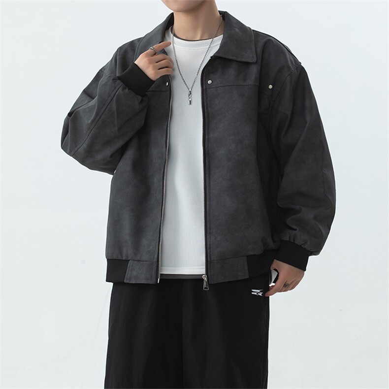 YK86027-P65聚酯纤维现货抖音可送样衣PU皮衣，男装皮衣，电商A086-1