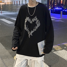 百搭情侣长袖爱心烫钻港风宽松春秋上衣ins潮流韩版t恤T729-P28，男装T恤，星座512-4