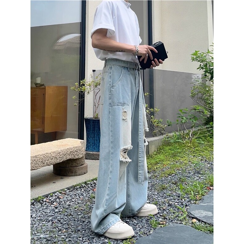 网图现货牛仔裤破洞牛仔裤直筒阔腿裤拖地长裤子RA138-P70,男装牛仔裤,星座1005-4