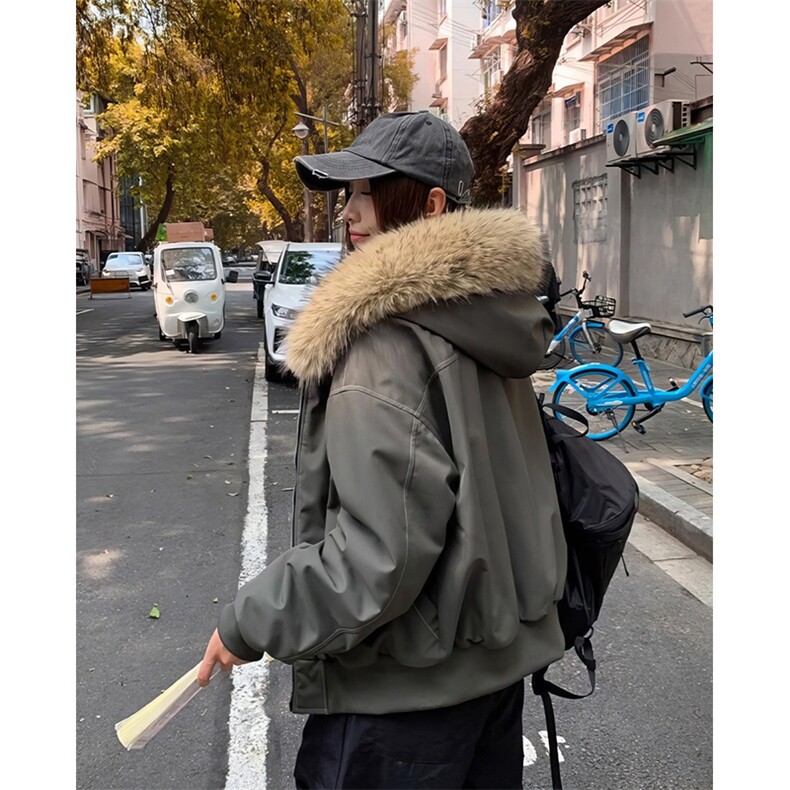 现货重磅boxy短款棉衣座山雕大毛毛领男女棉服水洗工装厚外套,男装棉衣,电商A486